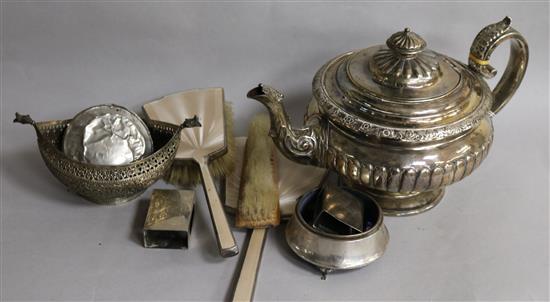 A George IV Scottish silver teapot, Charles Bendy, Edinburgh, 1821 and various items of minor silver etc.